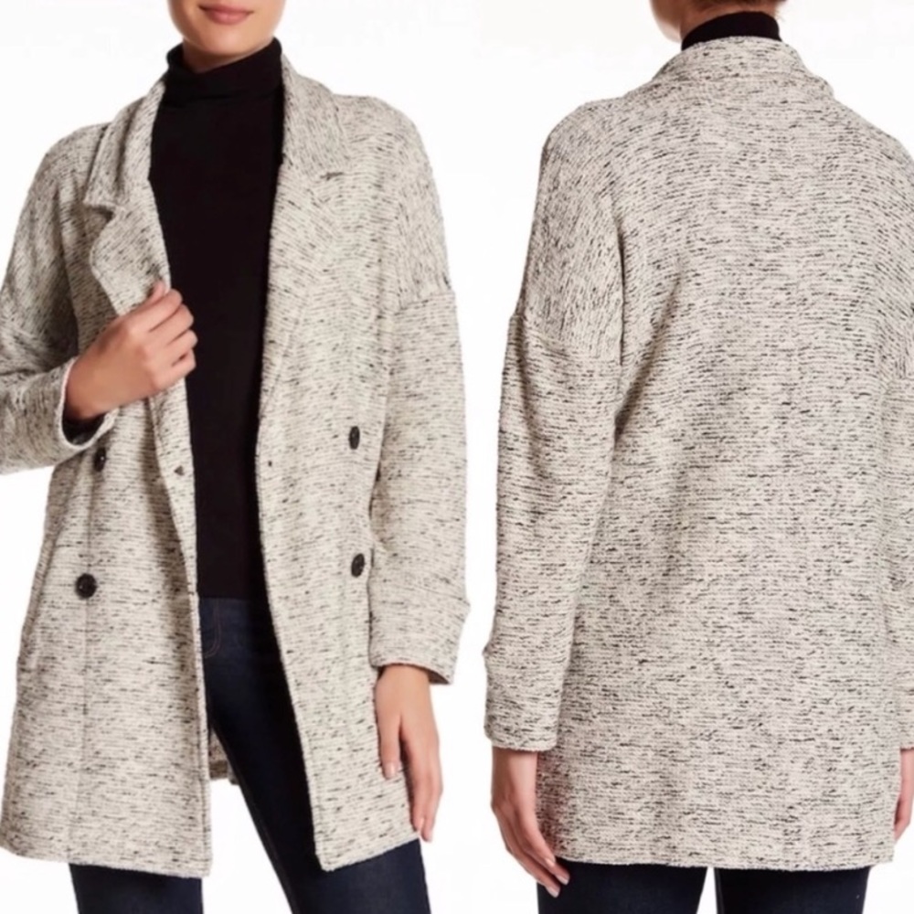 Bobeau ivory/black marled sweater jacket